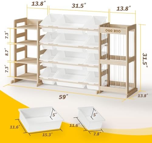 IKALIFE Large Kids Toy Storage Organizer with 12 Plastic Bins, 59 inch - 1