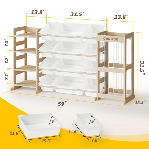 IKALIFE Large Kids Toy Storage Organizer with 12 Plastic Bins, 59 inch