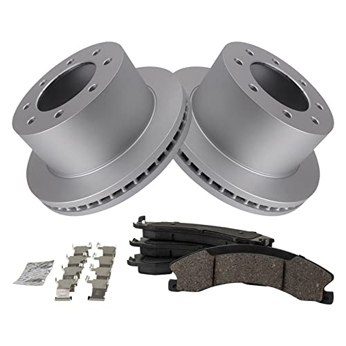 Image of TRQ Rear Brake Pad & Rotor Kit Ceramic Vented Premium G-Coated Compatible with 2011-2019 Chevrolet Silverado 3500 HD GMC Sierra 3500 HD