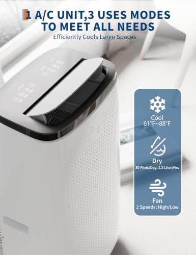 Image of Garvee 14,000 BTU Portable Air Conditioner, 9,300 BTU SACC 3-in-1 AC Unit | for Rooms Up to 750 Sq. Ft., Cooling, Dehumidifier & Fan, Remote Control, 24H Timer, Sleep Mode, Window Vent Kit