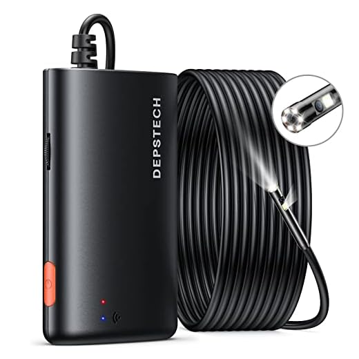 DEPSTECH 0.197inch Wireless Endoscope,1080P Dual Lens Borescope Inspection Camera with Light,2.0 Megapixels Snake Camera with Flexible Semi-Rigid Cable for iPhone & Android-16.5FT