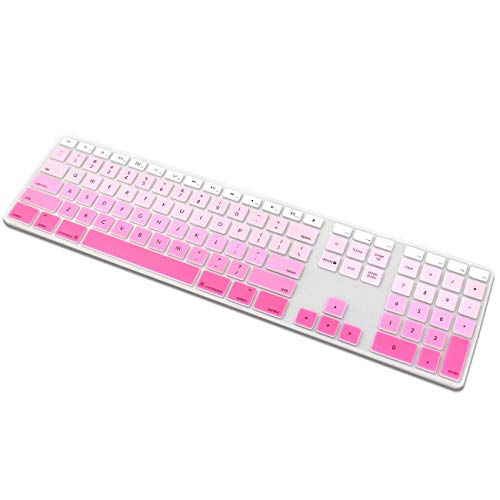 ProElife Ultra Thin Washable Extended Layout Silicone Keyboard Protective Cover Skin for Apple Mac Aluminum Wired Keyboard MB110LL/B (A1243) U.S Version/Function Keys/Numeric Keypad (Ombre Pink)