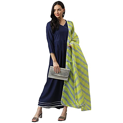Image of Stylum Women's Solid Rayon Angrakha Kurta Dupatta Set (Kdlehernavy36 Navy Blue, S)