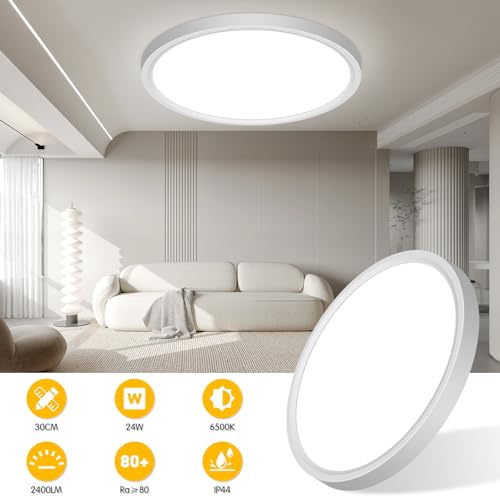 ASONINE Plafonnier LED 24W 6500K 2400LM Luminaire Plafonnier Ø30CM IP44 Etanche Lampe de Plafond pour Salle de Bain Cuisine Chambre Salon Couloir Garage Balcon – vue 3