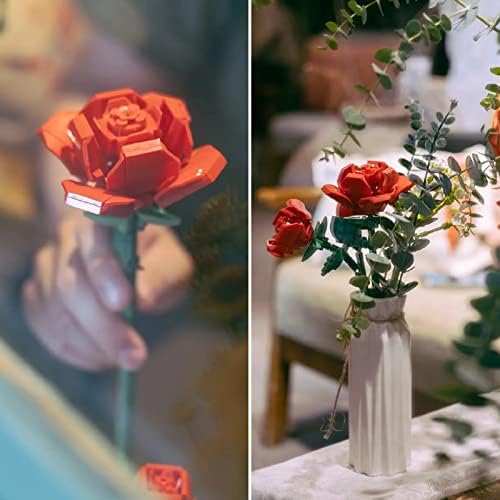 Balcony and Juice Flower Bouquet Building Kit, Artificial Flower Plant Newest Creative Home Decor Flowers Birthday Gifts for Women Adults/Teens (Rose)