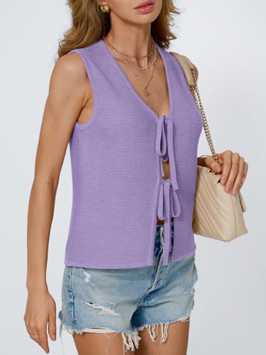 Image of LILLUSORY Womens Tie Front Tops Vacation Sweater Vest | Bohemian Style, Beach Resort Wear, Concert Western Outfits, Crochet Tops, Vacation Outfits, Cute Y2k Sleeveless 2026
