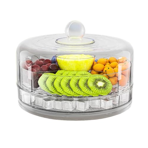 Bandeja para servir refrigerada - plato de servir refrigerado por hielo, plato de comida fría con tapa | Ensalada buffet, aperitivos, enfriador, heladera, bandeja de exhibición en frío para
