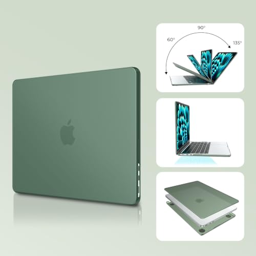 Image of EooCoo Case Compatible with MacBook Air 15 inch M5 2026 2025-2023 Release M4 M3 M2 Model A3448 A3241 A3114 A2941, Plastic Hard Shell Case & Keyboard Cover & Screen Protector, Matte Midnight Green