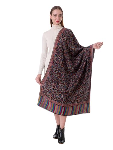 Image of EH Pashmina Stole, Reversible Jamawar weave in beautiful paisley & floral, very soft MODAL fabric, all season Stole, Scarf, Wrap.