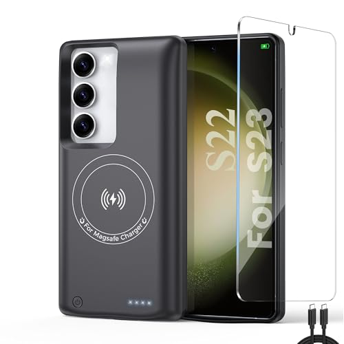 Charging Phone case for Samsung Galaxy S23/Galaxy S22 Battery Case Real 10000mAh Portable Power Bank with Magnetic Wireless Charging Protective Charger Phone case with Battery Pack Black