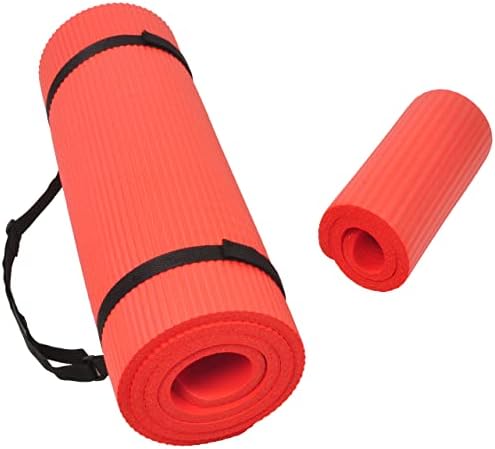 BalanceFrom GoYoga+ All-Purpose 1/2-Inch Extra Thick High Density Anti-Tear Exercise Yoga Mat and Knee Pad with Carrying Strap (Red)
