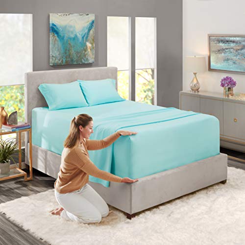 Image of Nestl Twin Bed Sheet Set - Light Blue - 3-Piece Extra Deep Pocket | Instantly Soft, Night-One Ready (No Wash Required). Fits Extra Deep Pockets up to 24 Inches, 360-Degree Elastic Grip