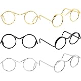 Hzopcw 6pcs Mini Metal Doll Glasses, Small Eyewear Wire Rim Toy Glasses, Doll Making Round Dress up Eyeglasses Decorative Accessories for Dog Cat Costume Cosplay DIY Crafts- Black & Gold & Silver