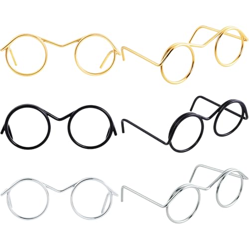 Hzopcw 6pcs Mini Metal Doll Glasses, Small Eyewear Wire Rim 