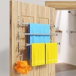 Over The Door Towel Rack, Over Door Towel Rack for Bathroom Door, Triple Towel Storage Holder with Hooks (Silver) - Image 4