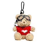 ぬいぐるみキーホルダー クマデザイン ふわふわ 可愛い 携帯チャーム動物飾り カメラ飾り テディベア ファッションキーリング バッグアクセサリー クリスマス 子供の日プレゼントに最適 (レッド) [並行輸入品]