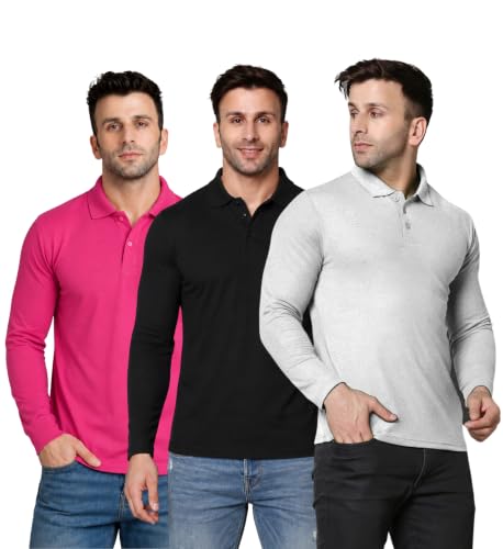 Image of INKKR Men's Soild Full Sleeve Polo Neck T-Shirt Combo