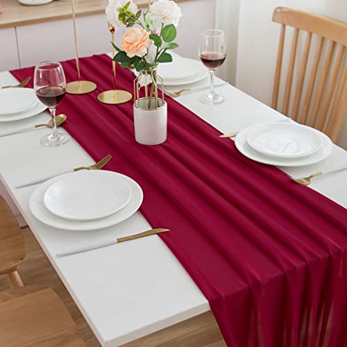 CHUQING Tischläufer Chiffon Hochzeit Tischdeko Tischdecke Dunkelrot – Ansicht 7
