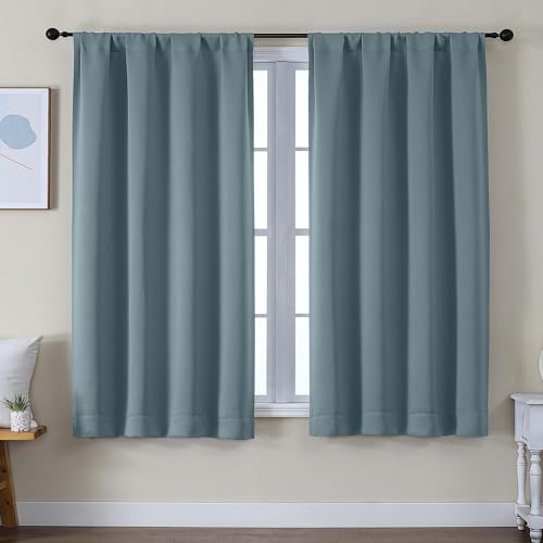 Image of Simplebrand Ava Stone Blue Blackout Curtains for Bedroom 63 Inch Length 2 Panels Set, Solid Thermal Insulated Privacy Living Room Window Treatment Curtains Blackout Drapes, W50 x L63 Inch