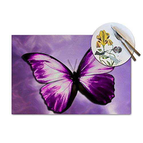 Purple Butterfly Placemats Set Of 4, Magical Mystical Purple Butterfly Placemats Heat Resistant For Dining Table Non-Slip 18X12 Inches #TOP2