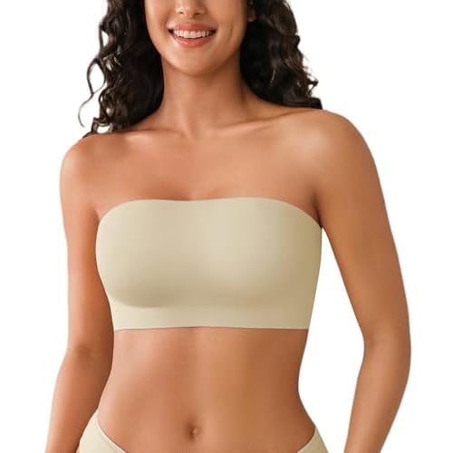 DEANGELMON Strapless Bras for Women Non-Slip Silicone Bandeau Seamless Tube Top Bralette Comfy Non Padded Stretchy Stylish Large Daily - 1 Pack