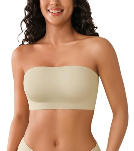 Image of DEANGELMON Strapless Bras for Women Non-Slip Silicone Bandeau Seamless Tube Top Bralette Comfy Non Padded Stretchy Stylish
