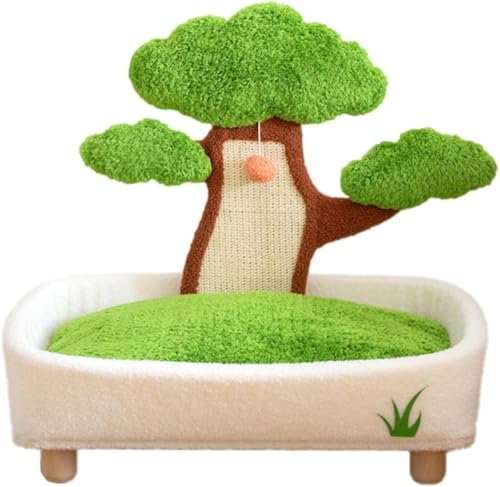 DancJulieパイン材の猫用爪とぎボード、オールインワン、四季通用、耐摩耗性、取り外し可能、洗える、犬小屋、冬用、暖かい猫用ベッド、ペット用品 (松盆栽ペットベッド(無垢材脚付き),Lサイズ)