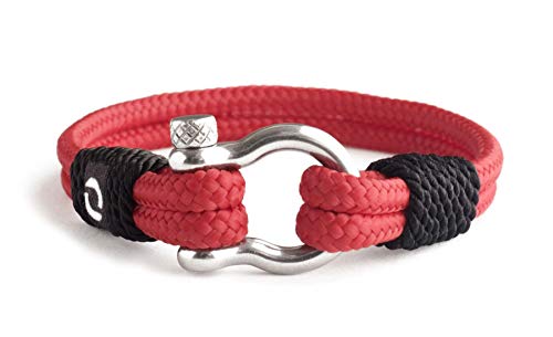 Mens Rope Bracelet - Stainless Steel Silver Shackle, Extremely Durable and Scratch Resistant Waterproof Paracord, Handmade, Nautical Wristband for Men 7-7.5