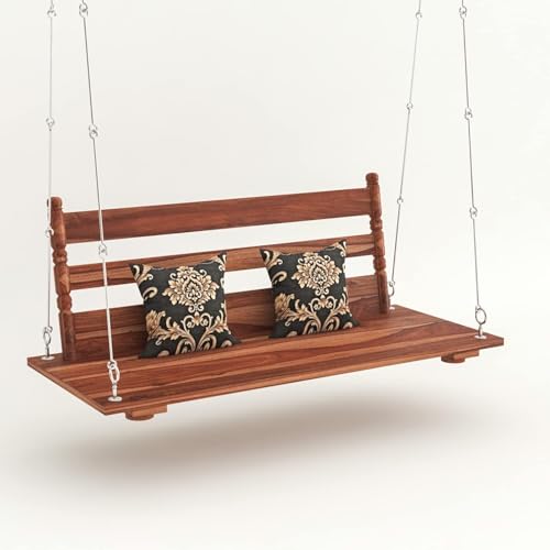 Image of Sheesham Wood 2 Seater Swing Jhula for Living Room | Wooden Swing Sofa Patio Jhula for Home Indoor, Garden Outdoor & Balcony | House Swings for Adults (Honey Finish)