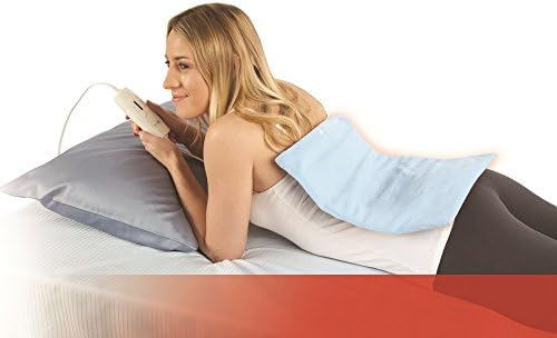 Woman lying on her side with the Roscoe Thera-Med heating pad applied to her lower back
