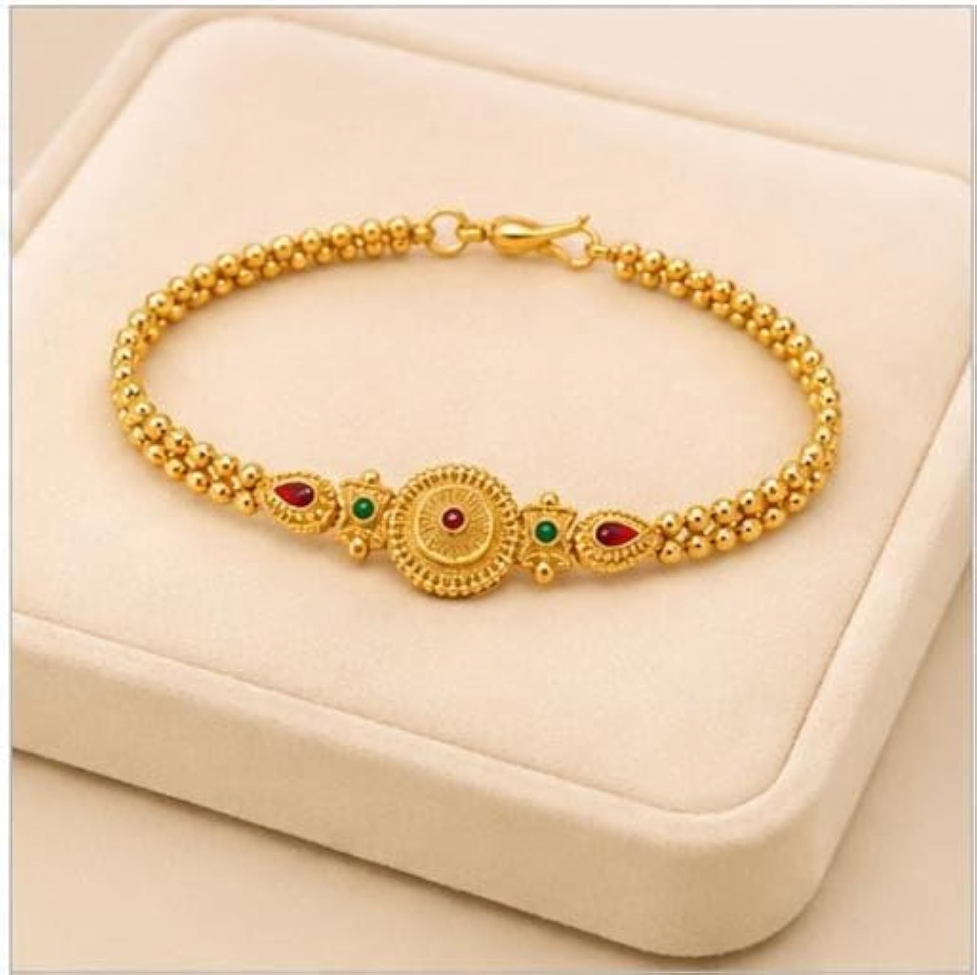Gold-Toned Traditional Bracelet with Ruby & Emerald Stones