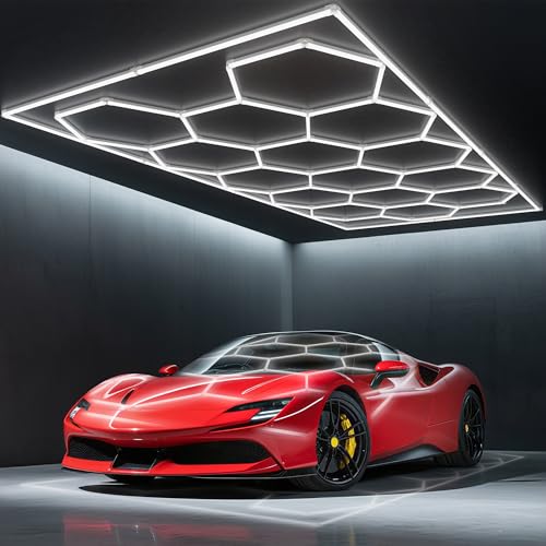 ハニカムライト ガレージ 六角形LED 14個セット 高輝度6500K 60720LM 天井取付 防水対応 広範囲を明るく照らす 工場 倉庫 作業場