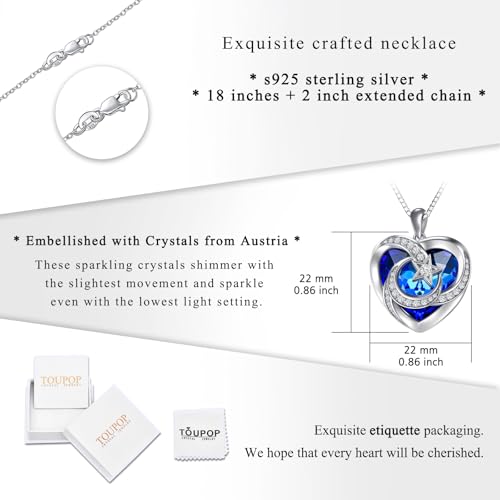 TOUPOP Heart Birthstone Necklace 925 Sterling Silver Moon and Star Pendant Necklaces Heart Crystal Jewelry Birthday Christmas Gifts Women 5