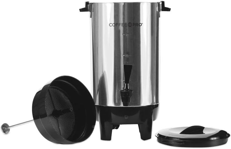Wholesale CASE of 5 - CoffeePro 30-Cup Stainless Steel Urn/Coffeemaker-30 Cup Urn, w/ Filter Basket, 10"x10"x15", 3 Prong, STST