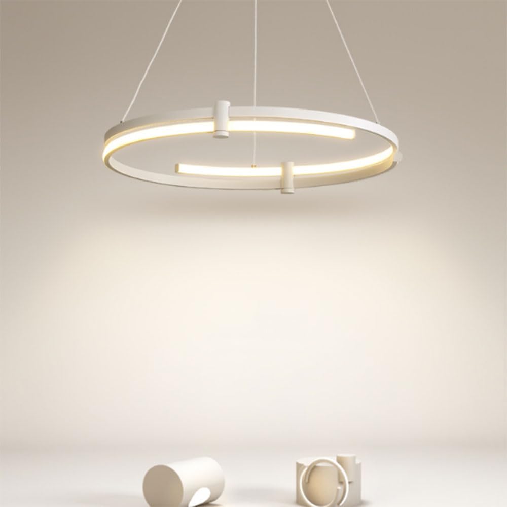 KXEcoLife Ceiling Pendant Light Fixture Circle LED Chandelier Modern Aluminium Hanging Lamp Dimmable Adjustable for Kitchen Living Room