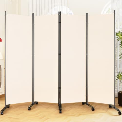SUNALLY Room Divider Privacy Screens, 4 Panels Dividers with Wheels, Beige by SUNALLY - Used condition - US$56.42