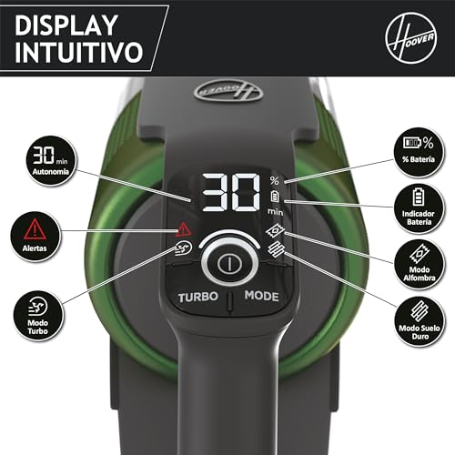 Hoover HF9 Especial Mascotas HF920P, Aspiradora Escoba sin Cable, sin Bolsa, 3 en 1, Escoba, de Mano y Vertical, Cepillo Antienredos, Autonomía 60 min, Color Gris/Verde