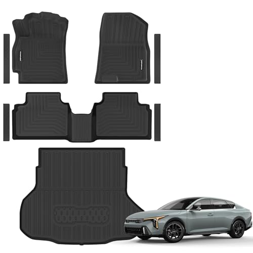 Floor Mats for 2026 2025 Kia K4 Sedan Upgrade Trunk Mat All Weather Floor Liners TPE Rubber Cargo Liner Fit for 2025 2026 Kia K4 Anti-Slip Full Set Automobile Mats Accessories