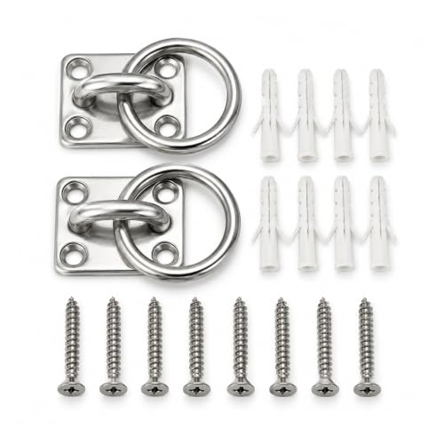 2 Pack M5 Pad Eye Plate with Wall Anchors Stainless Steel Loop Ring