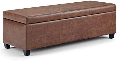 SIMPLIHOME Avalon 48 inch Wide Contemporary Rectangle Storage Ottoman Bench in Distressed Umber Brown Vegan Faux Leather, Assembled, For the Living Room, Entryway and Family Room