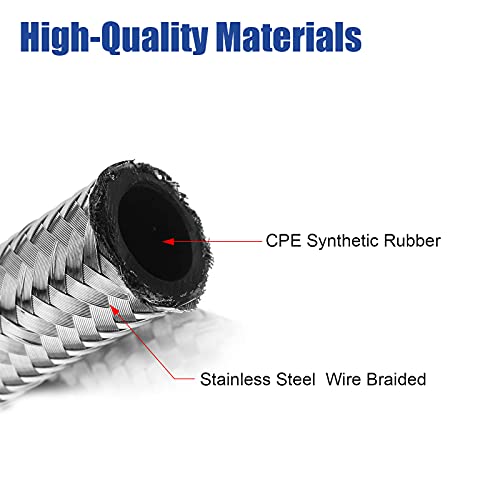 25Ft 6An Fuel Line Hose An6 3/8" Silver Stainless Steel Braided Universal Cpe Tube Oil Fuel Gas Hose #TOP1