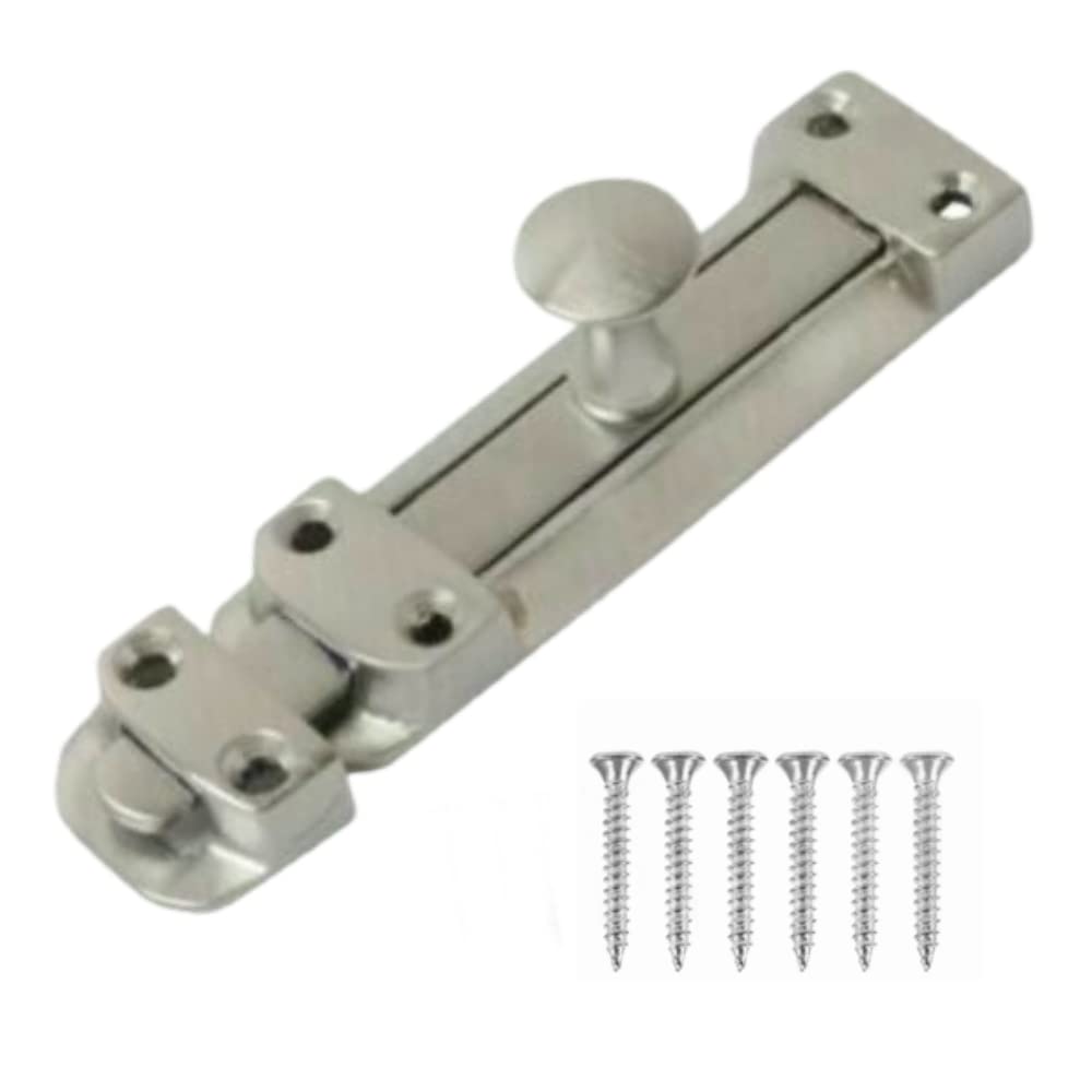 Sisi Uk Satin Chrome Door Bolts 8 Inch Flat Bolt Surface Door Latches Tower Bolt Sliding Lock Flat Slide Safety Door Barrel Bolt With Screws 1 Pack.