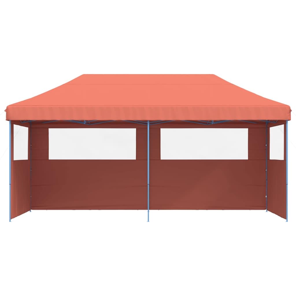 Markiza Pop-Up 3 ścianki terakota 580 x 292 x 315 cm | Rama stalowa malowana proszkowo, przezroczyste okna, w zestawie 12 śledzi i 6 lin