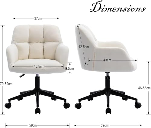 Image of Finch Fox Battle Modern 360 Swivel Mid-Back Armrest Boucle Fabric Study Upholstered Black Metal Powder Coated Base Study Computer Office Desk Chair in White Color