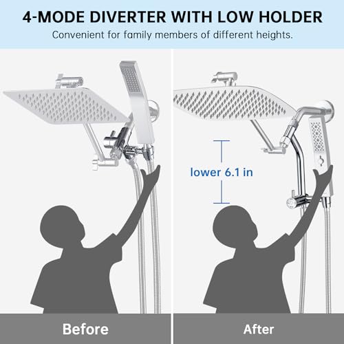 G-Promise All Metal 12 Inch Rain Shower Head with Massage Mode Handheld Spray Combo, 3-Way Diverter with Pause Setting, Full Body Coverage, Modern Bathroom Upgrade (Chrome) by G-Promise - Used condition - Image 3