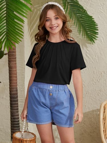 Image of ZDC Girls' Short Sleeve Shirts Kids Crewneck T-Shirts Summer Tops Basic Tees 5-14 Years