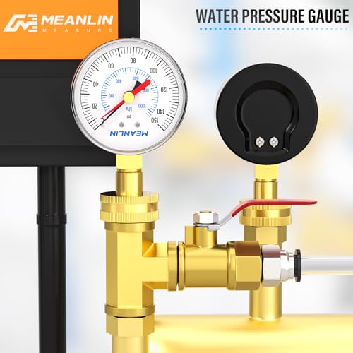 Image of MEANLIN MEASURE 0~150Psi 3 /4 inch Female Water Pressure Test Gauge, 2.5 inch FACE DIAL with Red Indicator Hands, Hydraulic Tester Suitable for Gardens, Water Pipes