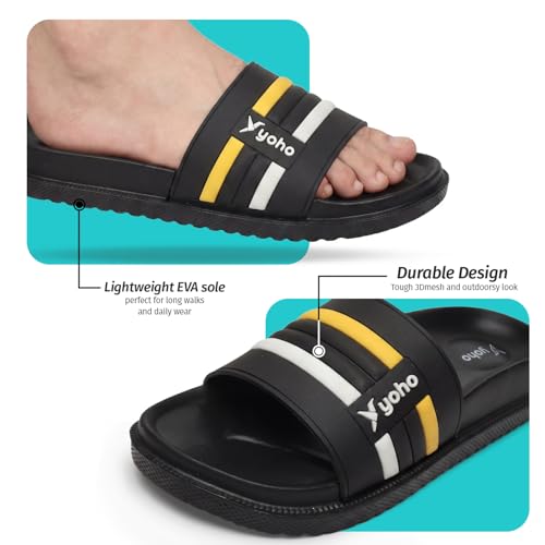 Image of YOHO Men Sliders UrbanloomX | Waterproof Monsoon Footwear | Textured Upper & Cushion Comfort | Home Wear Chappal for Gents & Boys
