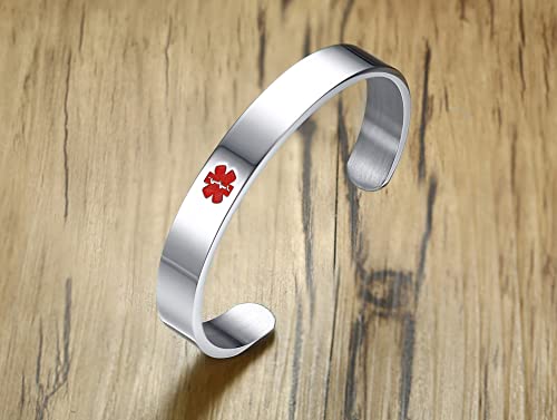 Mprainbow Mp Stainless Steel Cz Customized Medical Alert Id Bangle Cuff Bracelet,Personalized Engraved #TOP2
