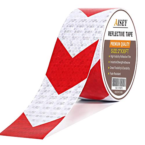 AISEY Reflective Safety Tape White & Red Waterproof High Visibility 2 in X 30 FT, Reflector Conspicuity Tape for Trailers Trucks Cars